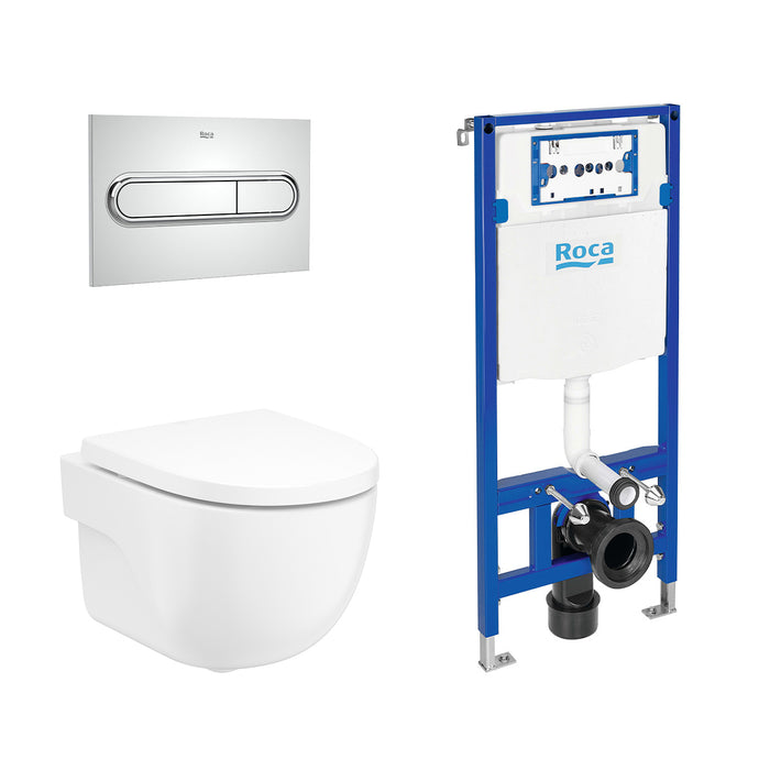ROCA PACK MERIDIAN COMPACTO+DUPLO Inodoro Suspendido Rimless Pulsador Cromo