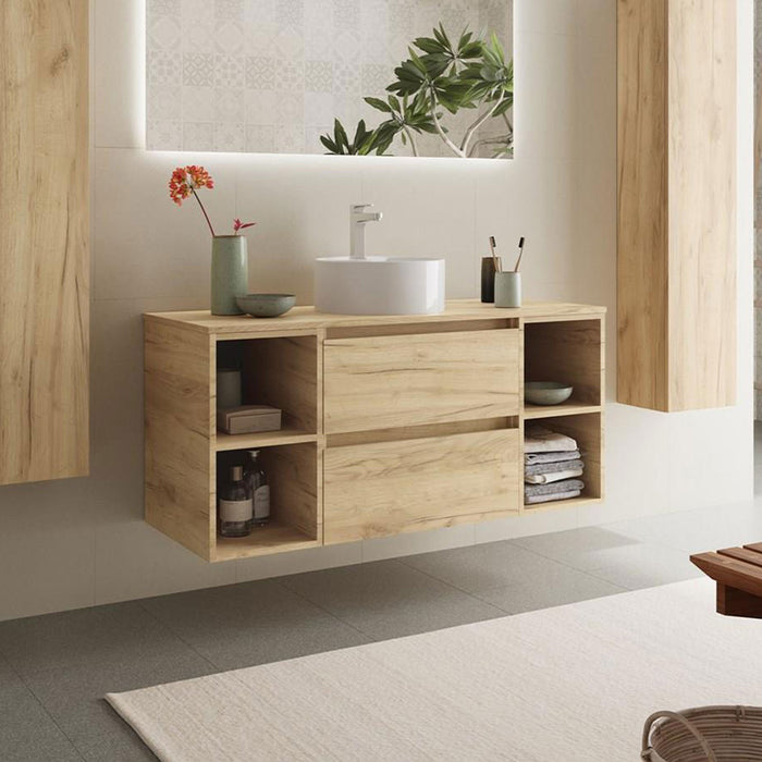 SALGAR 102237 BEQUIA Mueble de Baño con Lavabo de Posar y Encimera 120 2 Cajones y 4 Huecos Roble África