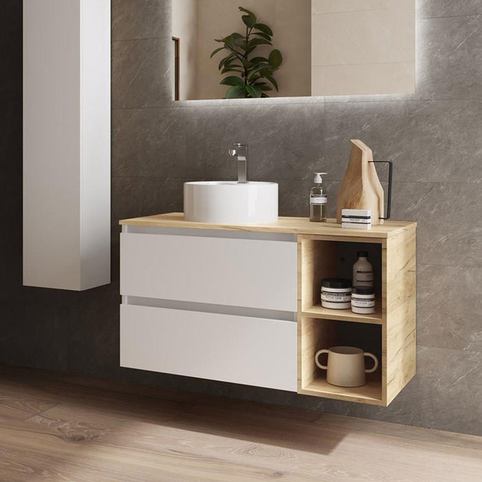 SALGAR BEQUIA Bathroom Furniture with Sink Countertop 2 Drawers 2 Compartments White African Oak