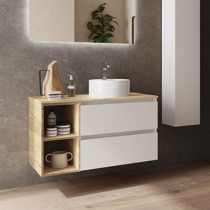 SALGAR BEQUIA Bathroom Furniture with Sink Countertop 2 Drawers 2 Compartments White African Oak