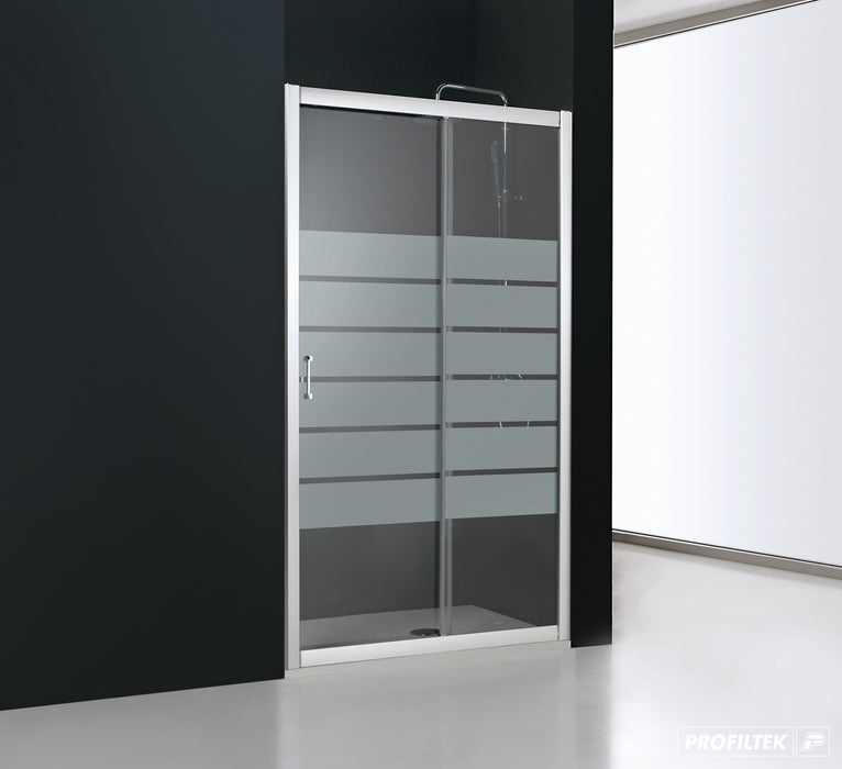 PROFILTEK SPRING Sliding Screen Silver Bright Profile Decorated Glass Bold