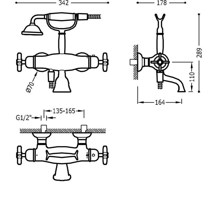 TRES-CLASIC 24217609 Grifo Bañera-Ducha Termostática Con Soporte Cromo 5 a 7 Días Tres Grifería 