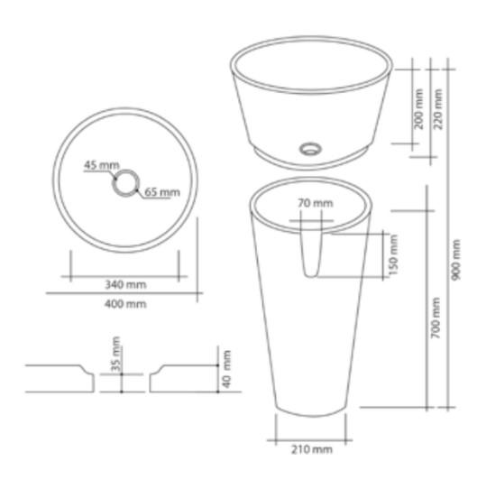MOSAVIT CIRCULAR Lavabo Pedestal Circular Negro 3 a 5 Días MOSAVIT 