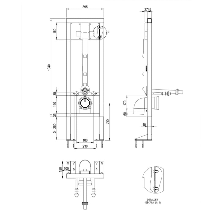 PRESTO 18821PR DOMO SENSIA Soporte Bastidor Autoportante Para Inodoro Con Fluxor Electrónico Inox