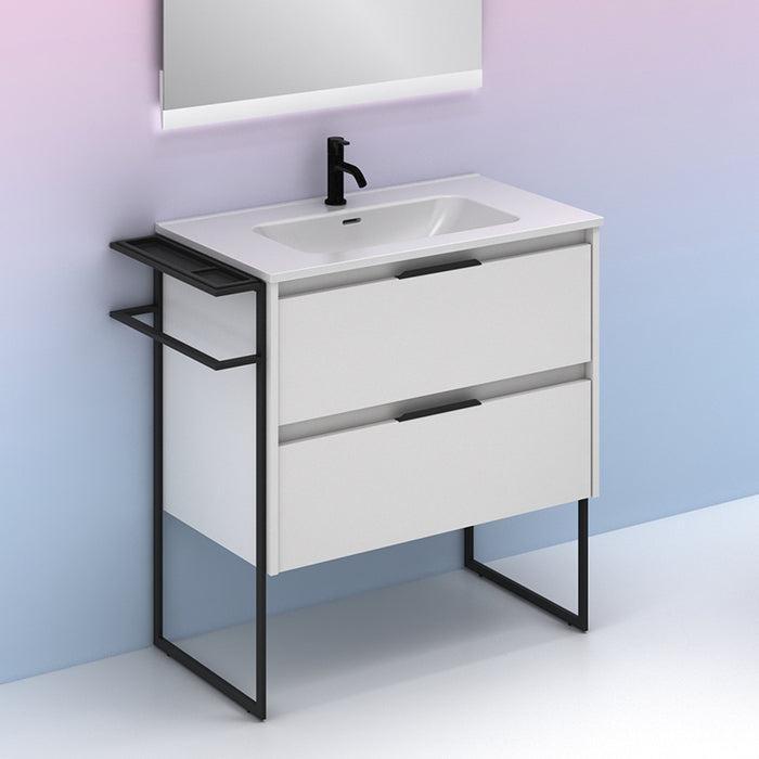 AMIZUVA KEIKO Mueble de Baño con Lavabo 2 Cajones Blanco Brillo